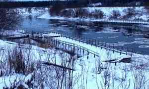 Наплавной мост через реку Емцу в Холмогорском районе снесло шугой