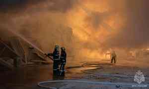 МЧС опубликовало фотографии крупного пожара на судоремонтном предприятии в Лайском Доке
