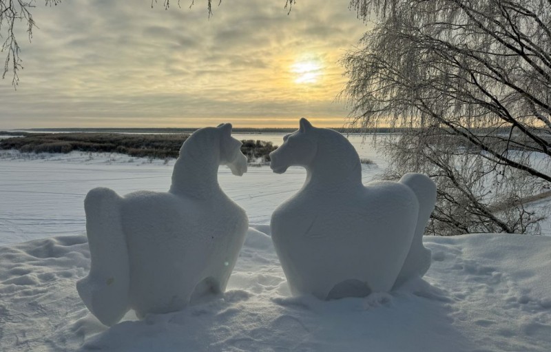 Символ года и сказочные шахматы: в Верхней Тойме местные умельцы создают снежные скульптуры Символ года и сказочные шахматы: в Верхней Тойме местные умельцы создают снежные скульптуры