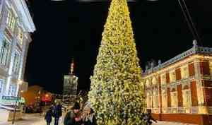 Без лишних глаз: в Архангельске зажглись огни на первой новогодней елке 