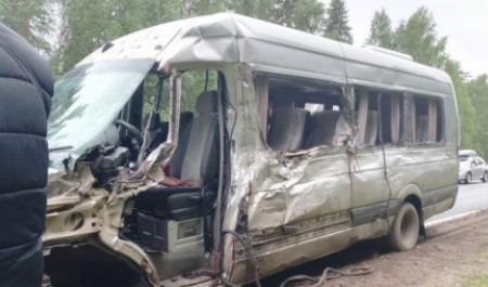 В Архангельской области на трассе М-8 автобус влетел в лесовоз
