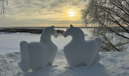 Символ года и сказочные шахматы: в Верхней Тойме местные умельцы создают снежные скульптуры
