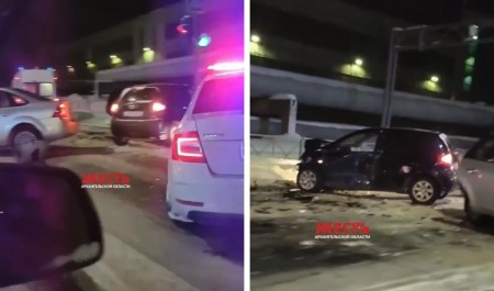 На въезде в Северодвинск собралась пробка из-за столкнувшихся автомобилей